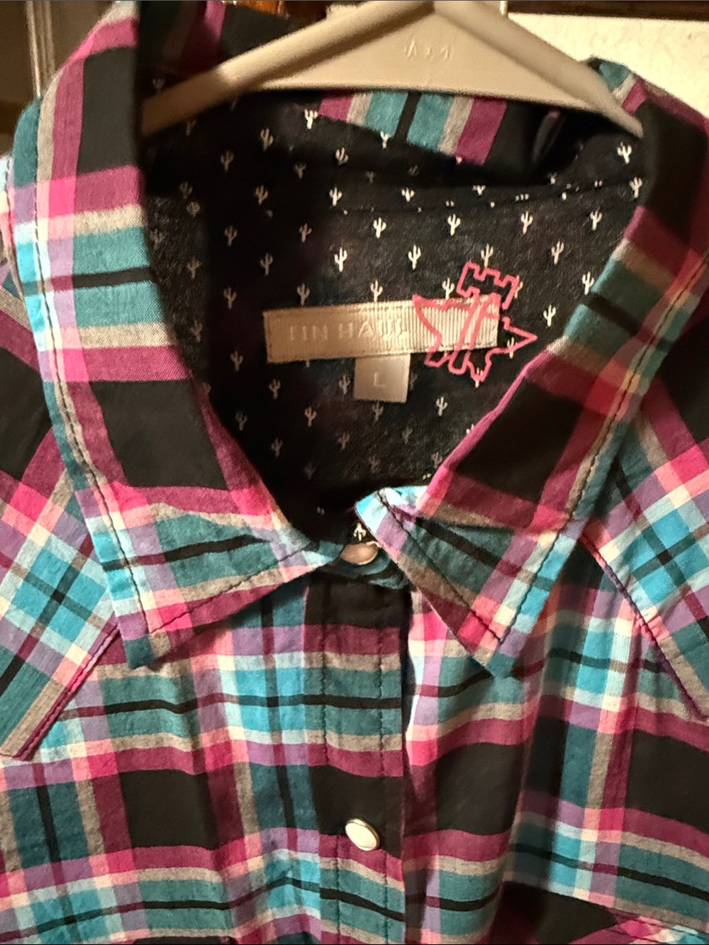 Pink & Teal Plaid Button-Front Shirt